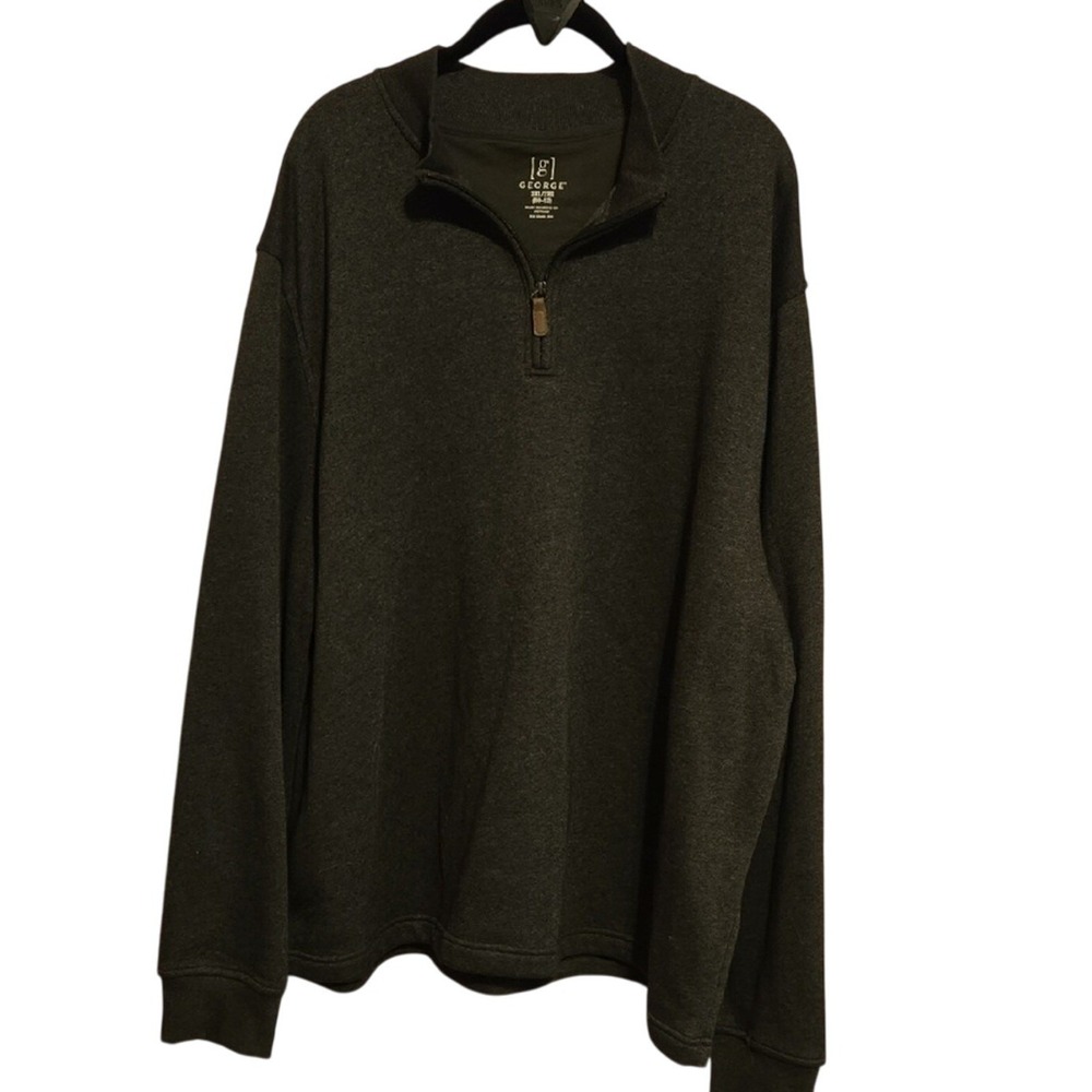 George Mens 2XL Dark Gray Quarter Zip Pullover Sweatshirt Long Sleeve - Picture 2 of 4
